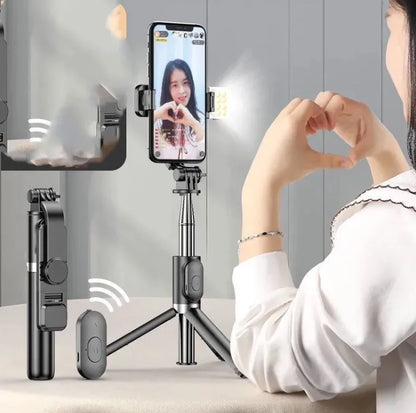 Selfie Stick Bluetooth portátil y trípode with Fill Light for Apple Devices