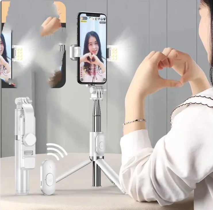 Selfie Stick Bluetooth portátil y trípode with Fill Light for Apple Devices