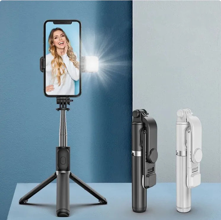 Selfie Stick Bluetooth portátil y trípode with Fill Light for Apple Devices